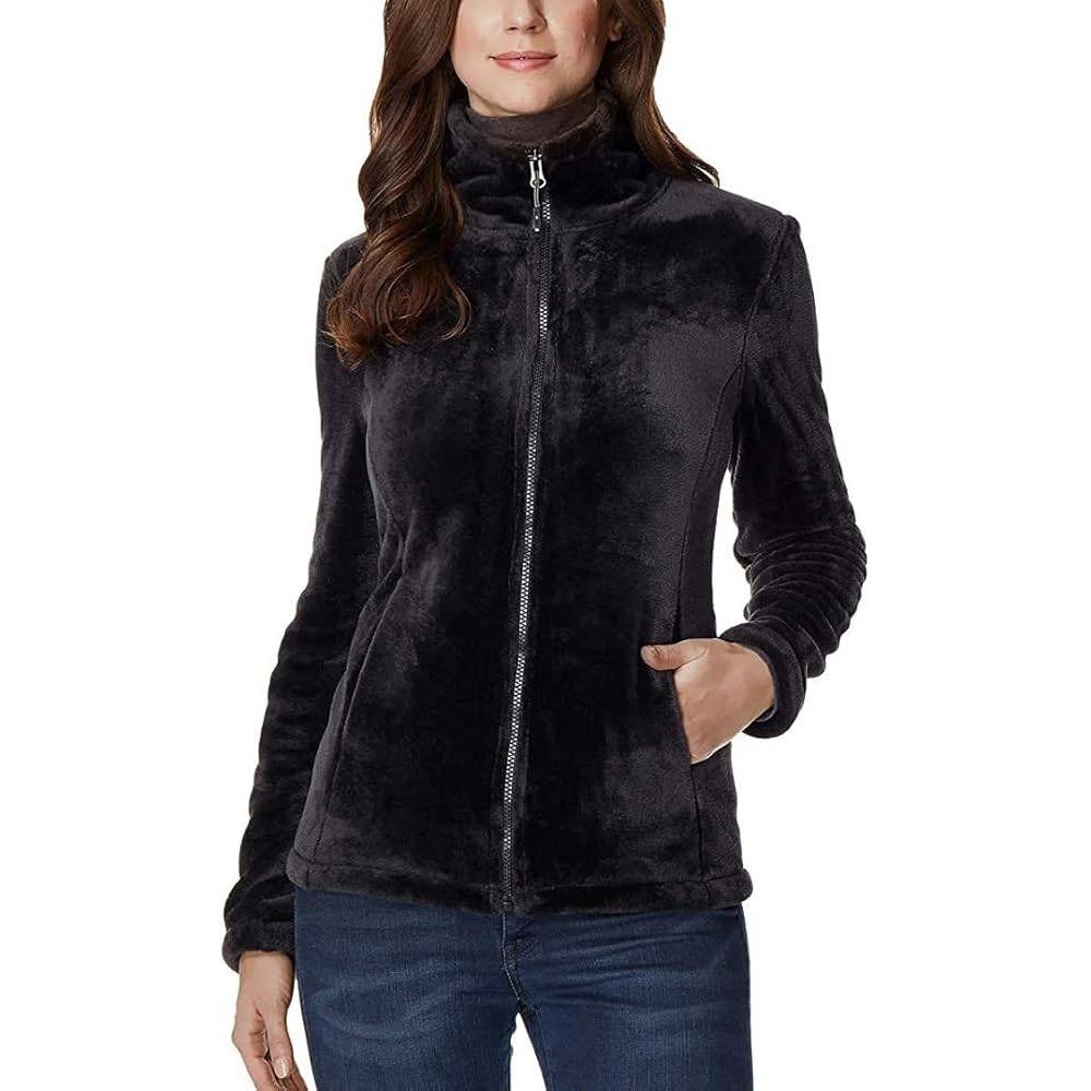 32 Degrees Heat Jacket Womens XL Black Faux Fur Plush Full Zip Fleece